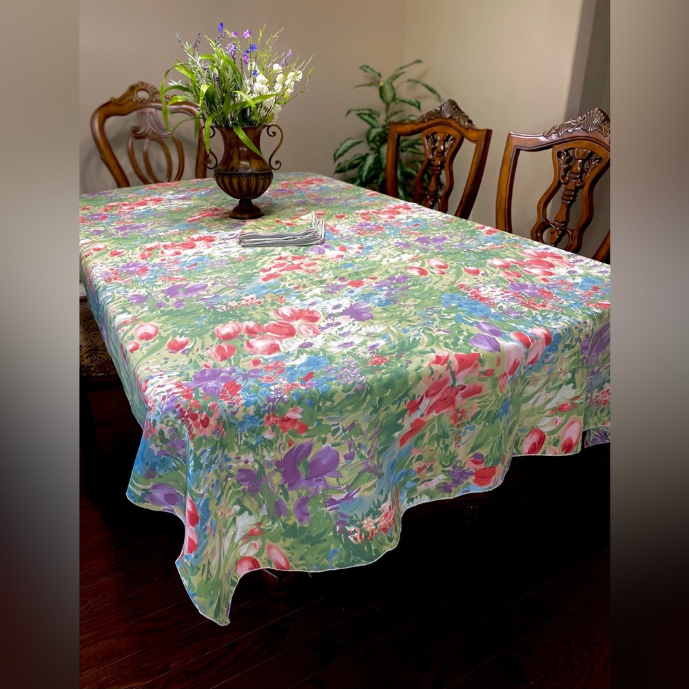 Green Floral Rectangular Table Cloth Cover 8  napkins